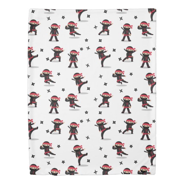 Cute Ninja Warrior Kids Black & Red Pattern Duvet Cover (Front)