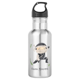 Cute Ninja Warrior - Kids Custom Name Stainless Steel Water Bottle