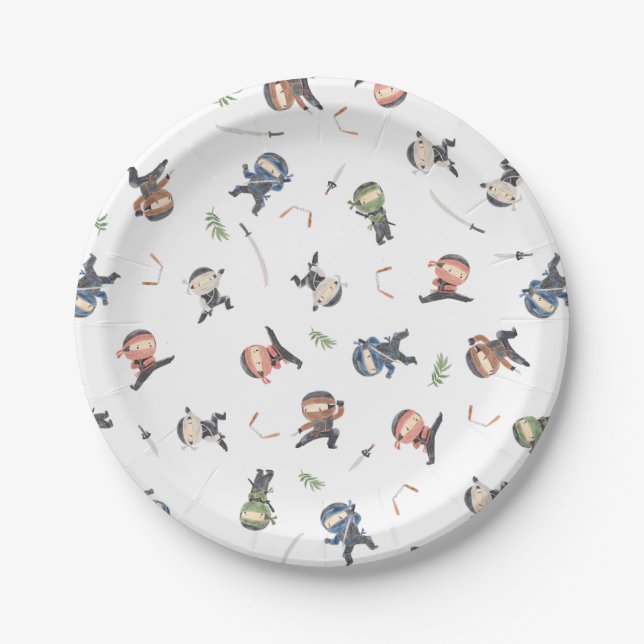 Cute Ninja Warrior Kids Paper Plates (Front)