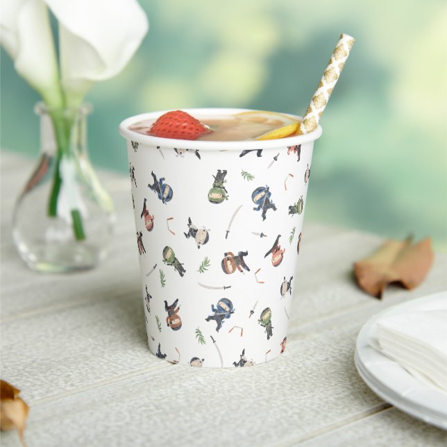Cute Ninja Warrior Kids Patter Birthday Party  Paper Cups (Insitu)