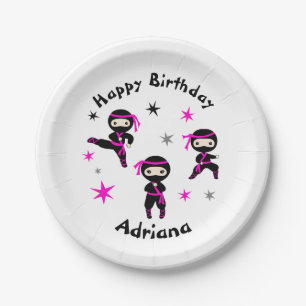 Cute Ninja Warrior Kids Pink Girls Bday Party Paper Plates