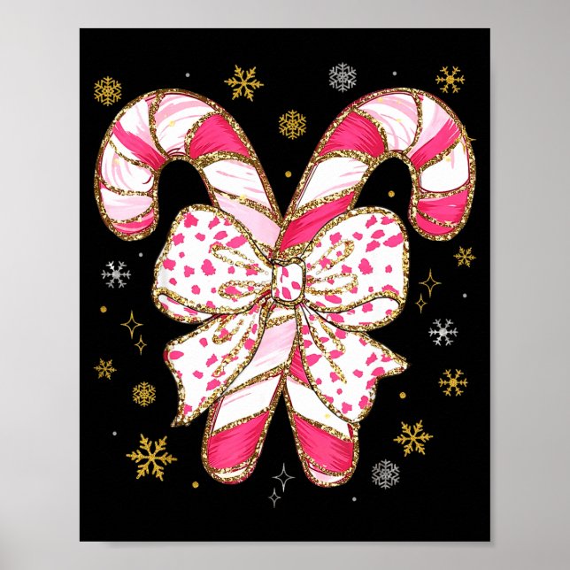 Cute Nk Coquette Bow Candy Cane Christmas Girls Wo Poster (Front)