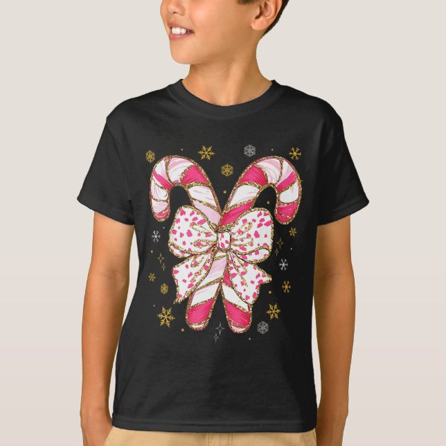 Cute Nk Coquette Bow Candy Cane Christmas Girls Wo T-Shirt (Front)