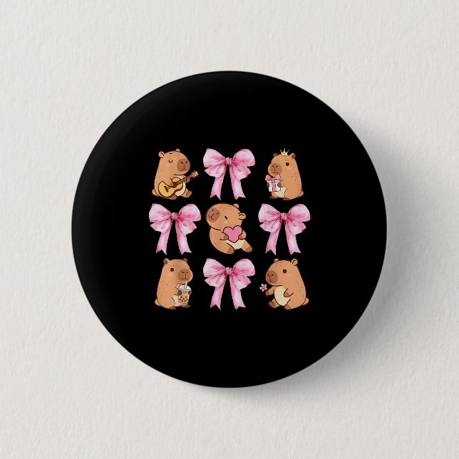 Cute Nk Coquette Bow Kawaii Capybara Lover  Button (Front)