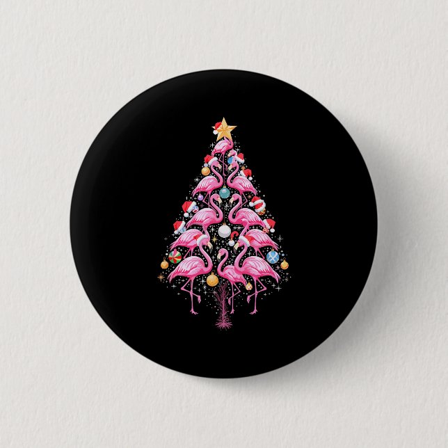 Cute Nk Flamingo Christmas Tree Santa Hat Trocal P Button (Front)