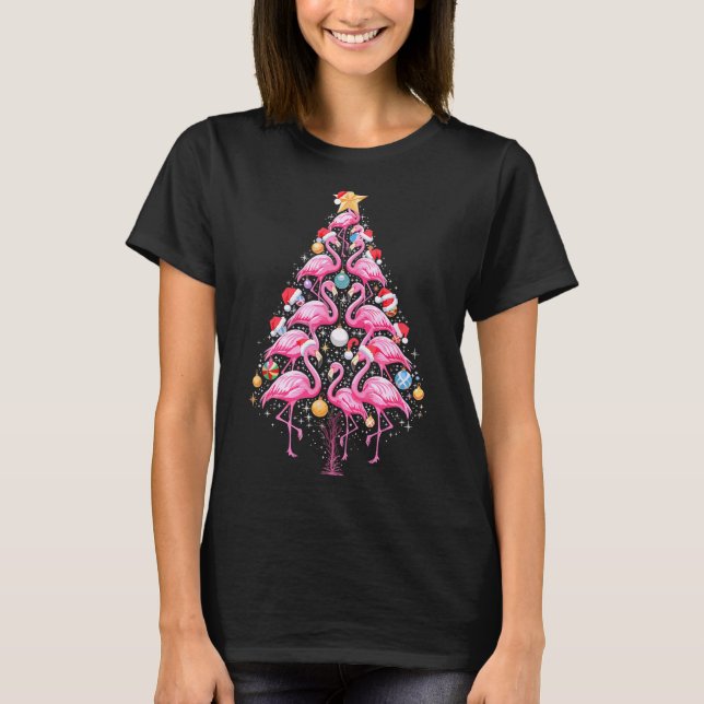 Cute Nk Flamingo Christmas Tree Santa Hat Trocal P T-Shirt (Front)
