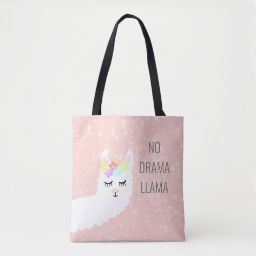 Cute No Drama Llama Blush Pink Stars Flowers Tote Bag