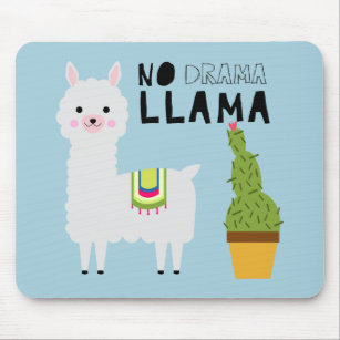 Cute No Drama Llama Cactus Succulents Kawaii Blue Mouse Pad