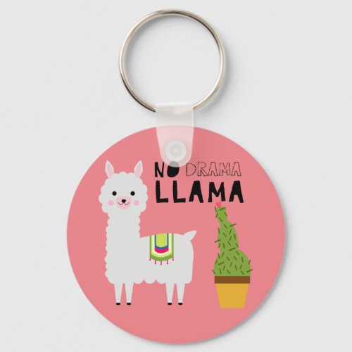 Cute No drama llama succulent cactus fiesta pink Keychain