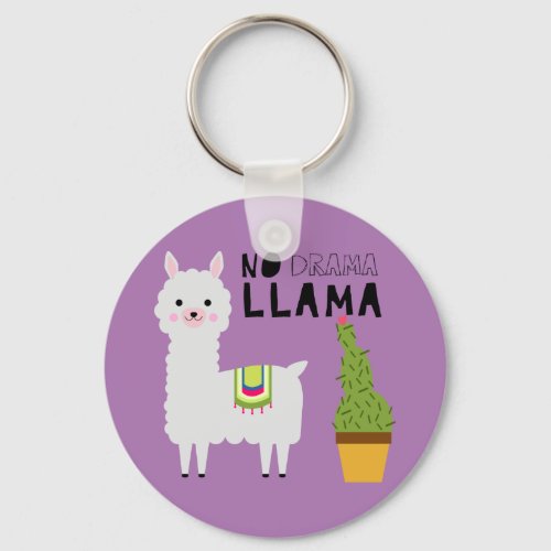 Cute No drama llama succulent cactus purple Keychain