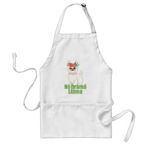 Cute No Drama Llama With Floral Crown Adult Apron