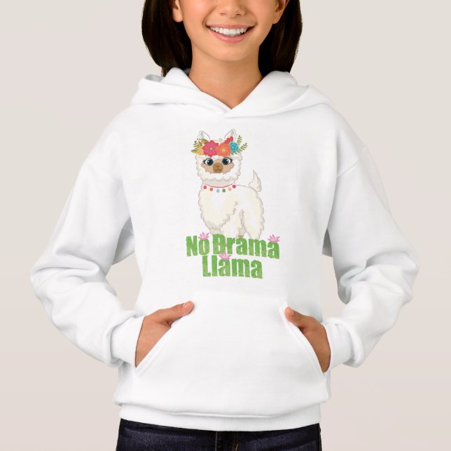 Cute No Drama Llama With Floral Crown Hoodie (Front)