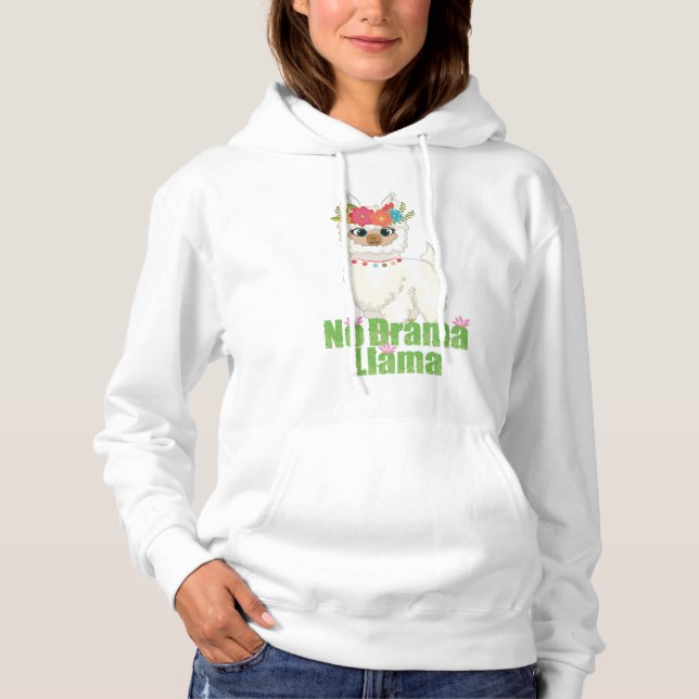 Cute No Drama Llama With Floral Crown Hoodie (Front)