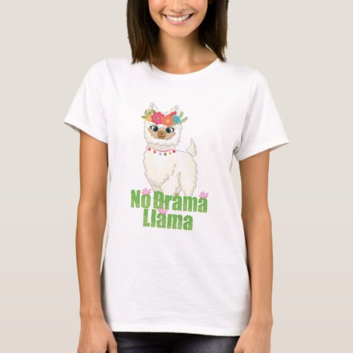 Cute No Drama Llama With Floral Crown T_Shirt