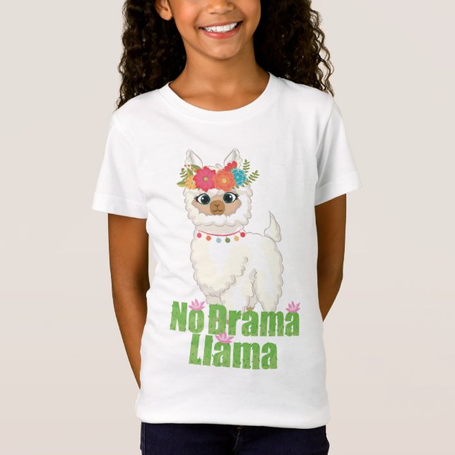 Cute No Drama Llama With Floral Crown T-Shirt (Front)