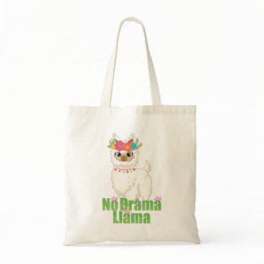 Cute No Drama Llama With Floral Crown Tote Bag