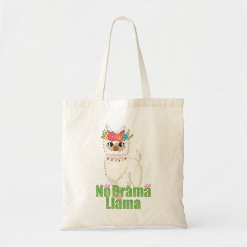 Cute No Drama Llama With Floral Crown Tote Bag