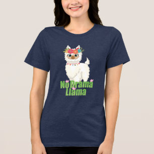 Cute No Drama Llama With Floral Crown Tri-Blend Shirt