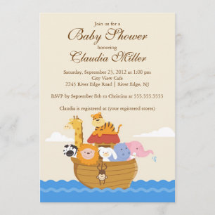 Cute Noah"s Ark Baby Girl or Baby Boy Shower Invitation