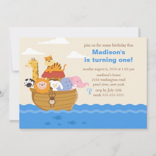 Cute Noah's Ark 1st Birthday Custom Announcement