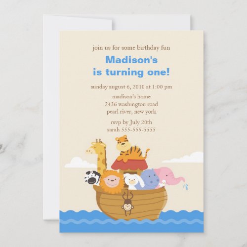 Cute Noah's Ark 1st Birthday Custom Announcements