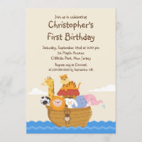 Cute Noah's Ark Baby Animals Birthday Party Invitation