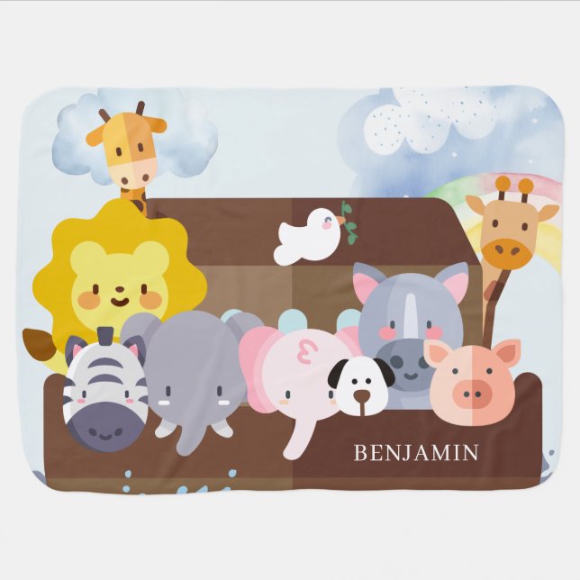 Cute Noah's Ark Baby Blanket (Horizontal)