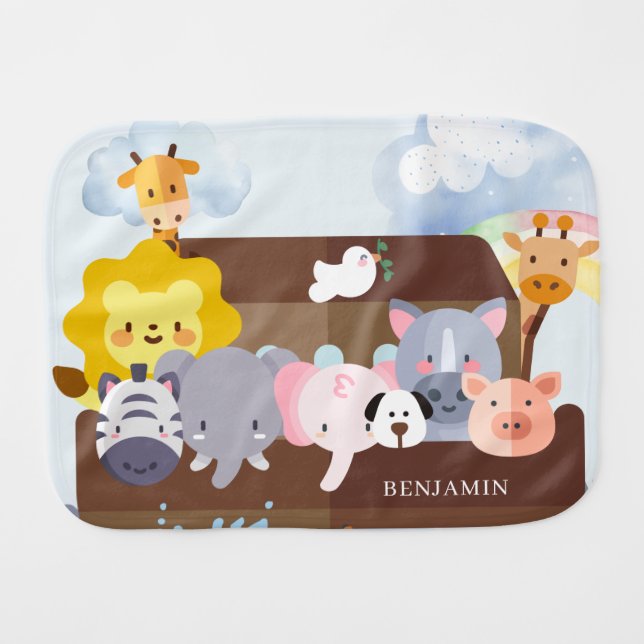 Cute Noah's Ark Baby Burp Cloth (Front Horizontal)