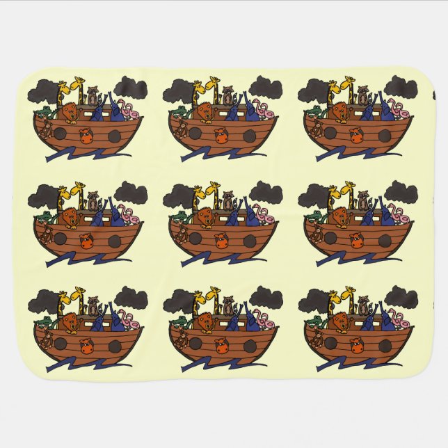 Cute Noah's Ark Cartoon Stroller Blanket (Horizontal)