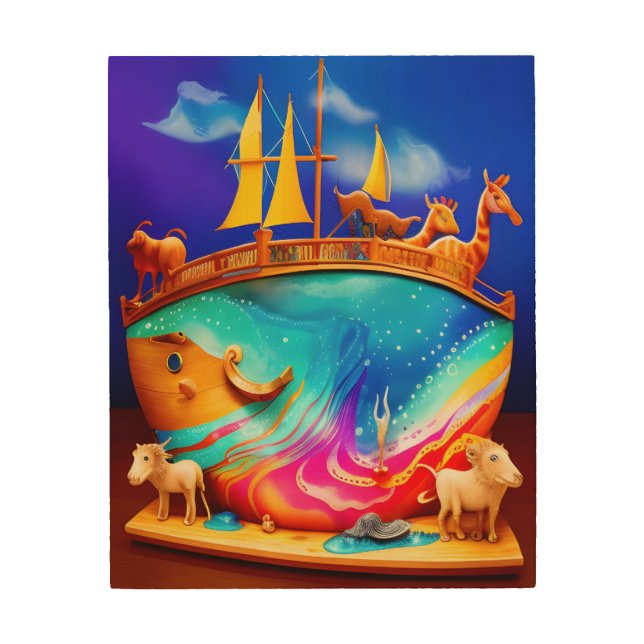 Cute Noah's Ark Child's Wood Art (Front)