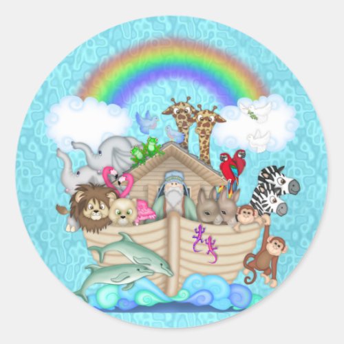CUTE NOAHS ARK  FOR BABY  SHOWER FAVORS CLASSIC ROUND STICKER