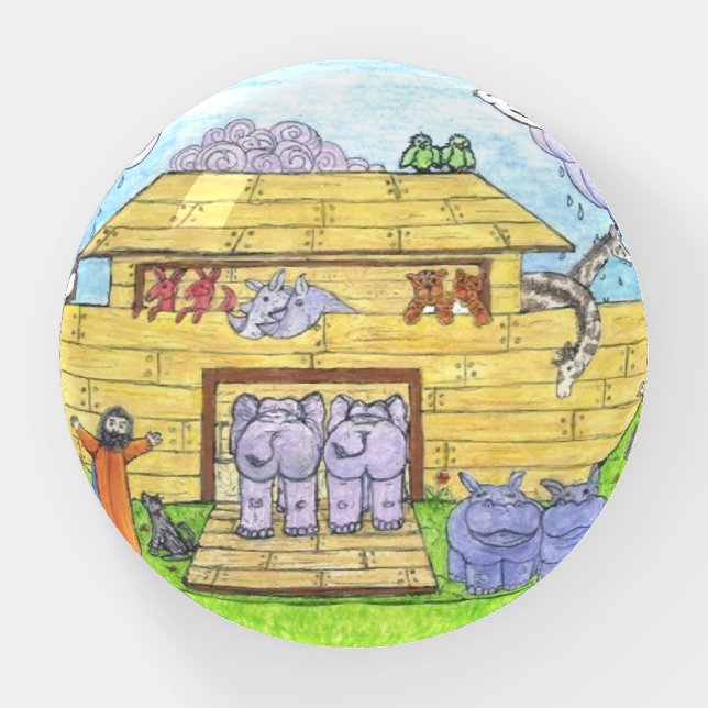 Cute Noah's Ark funny animals colorful rainbow Paperweight (Front)