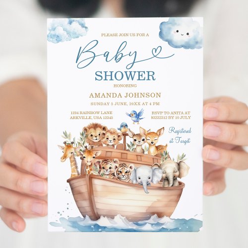 Cute Noahs Ark Gender Neutral Boho Baby Shower Invitation