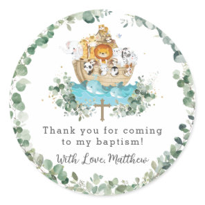 Cute Noah's Ark Greenery Baptism Christening Favor Classic Round Sticker