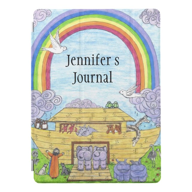 Cute Noah's Ark illustration elephants hippos owls iPad Pro Cover (Front)