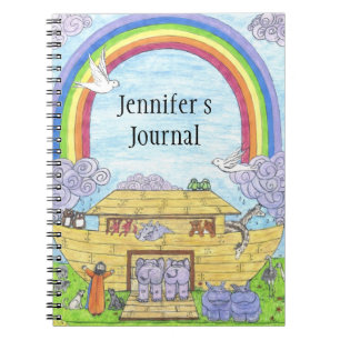 Cute Noah's Ark illustration elephants hippos owls Notebook