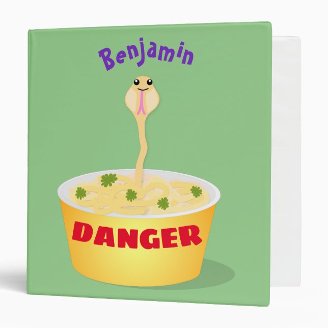 Cute noodles snake cartoon illustration humor 3 ring binder (Front/Inside)