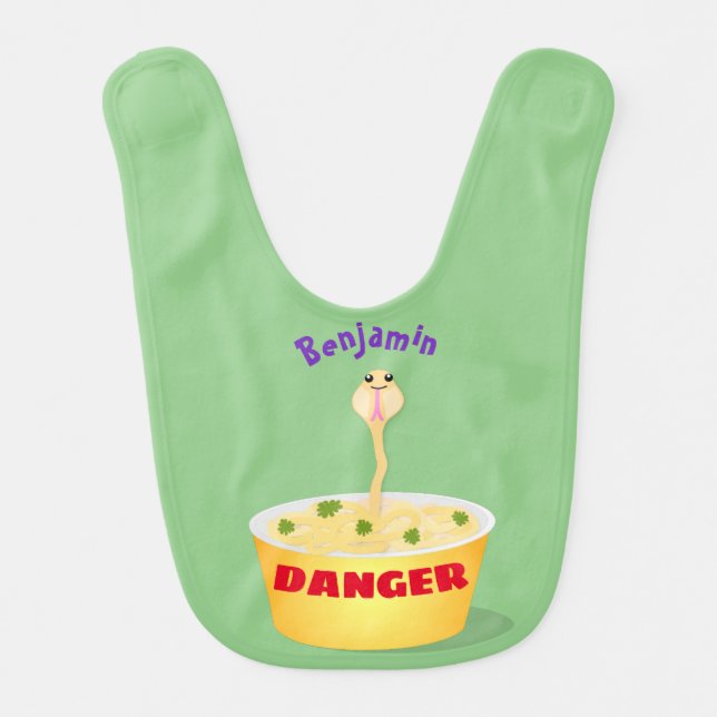Cute noodles snake cartoon illustration humor baby bib (Front)