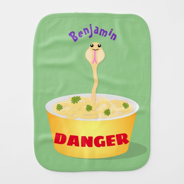 Cute noodles snake cartoon illustration humor baby burp cloth (Front)