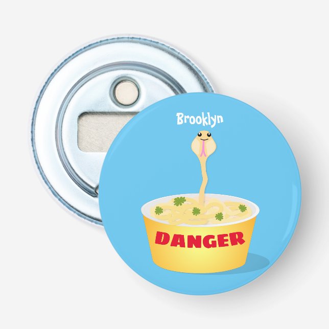 Cute noodles snake cartoon illustration humor bottle opener (Front)