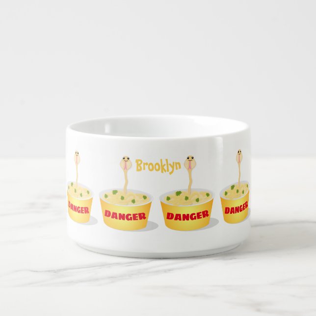 Cute noodles snake cartoon illustration humor bowl (Center)