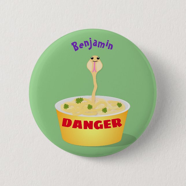 Cute noodles snake cartoon illustration humor button (Front)