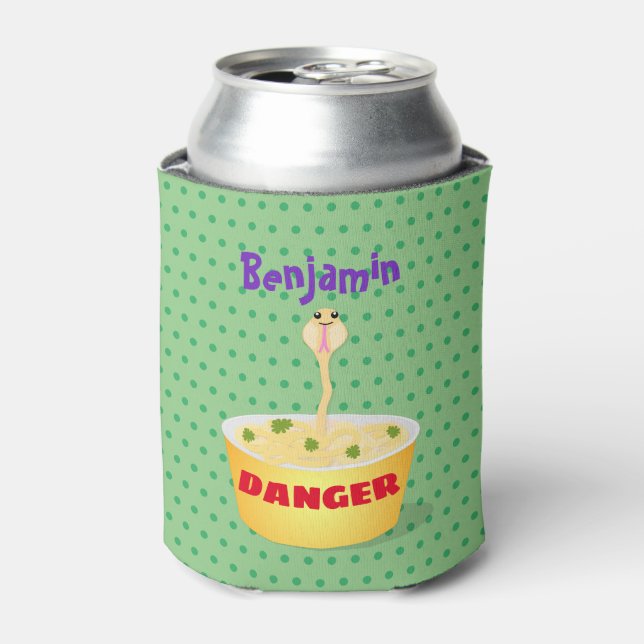 Cute noodles snake cartoon illustration humor can cooler (Can Front)