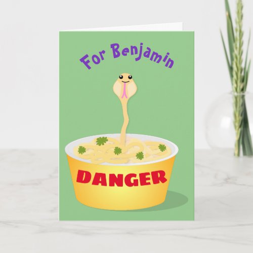 Cute noodles snake cartoon illustration humor card