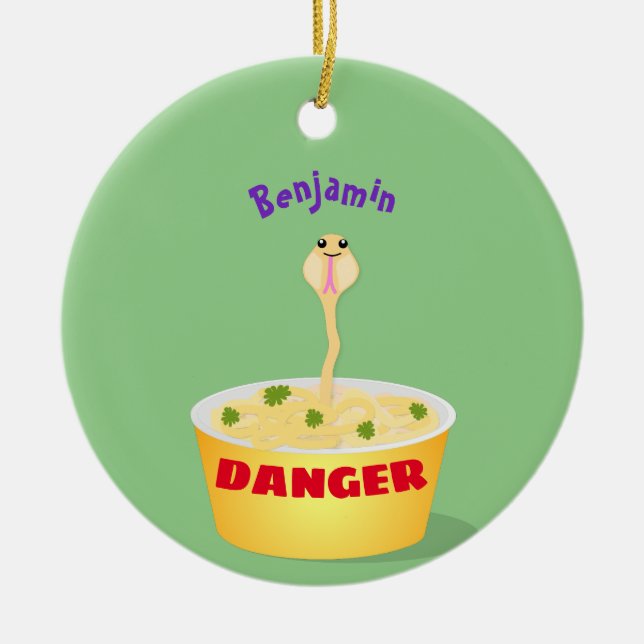 Cute noodles snake cartoon illustration humor ceramic ornament (Front)