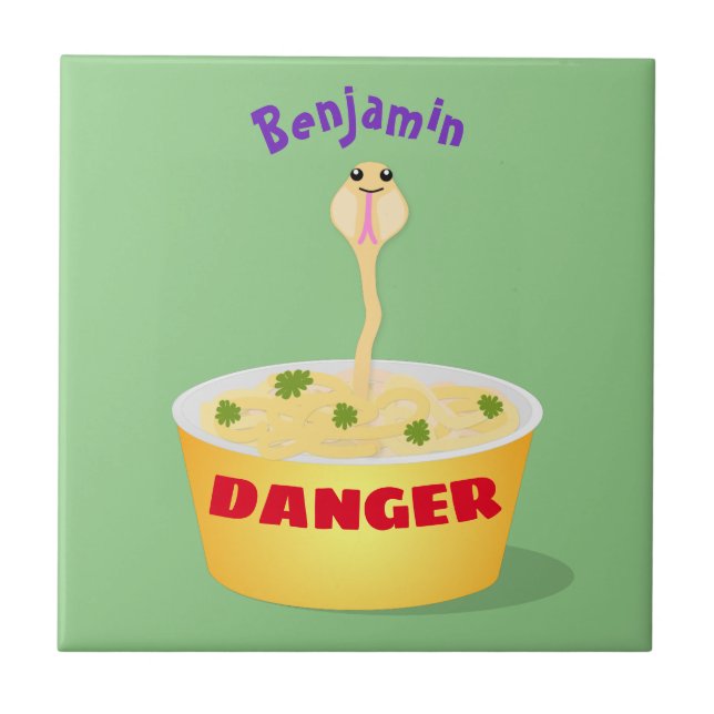 Cute noodles snake cartoon illustration humor ceramic tile (Front)