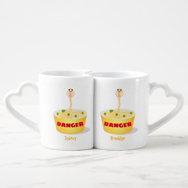 Cute noodles snake cartoon illustration humor coffee mug set (Back Nesting)