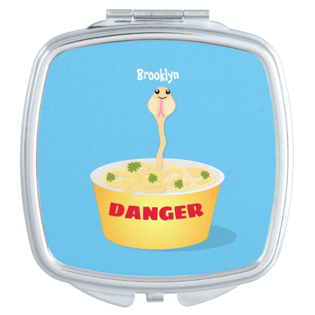 Cute noodles snake cartoon illustration humor compact mirror (Front)