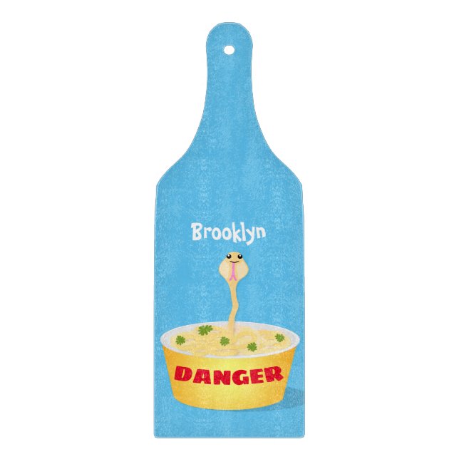 Cute noodles snake cartoon illustration humor cutting board (Front)