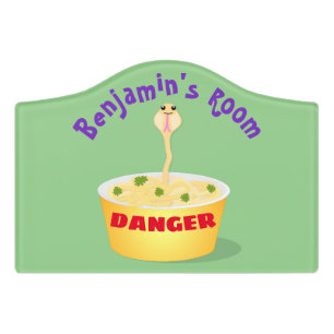 Cute noodles snake cartoon illustration humor door sign